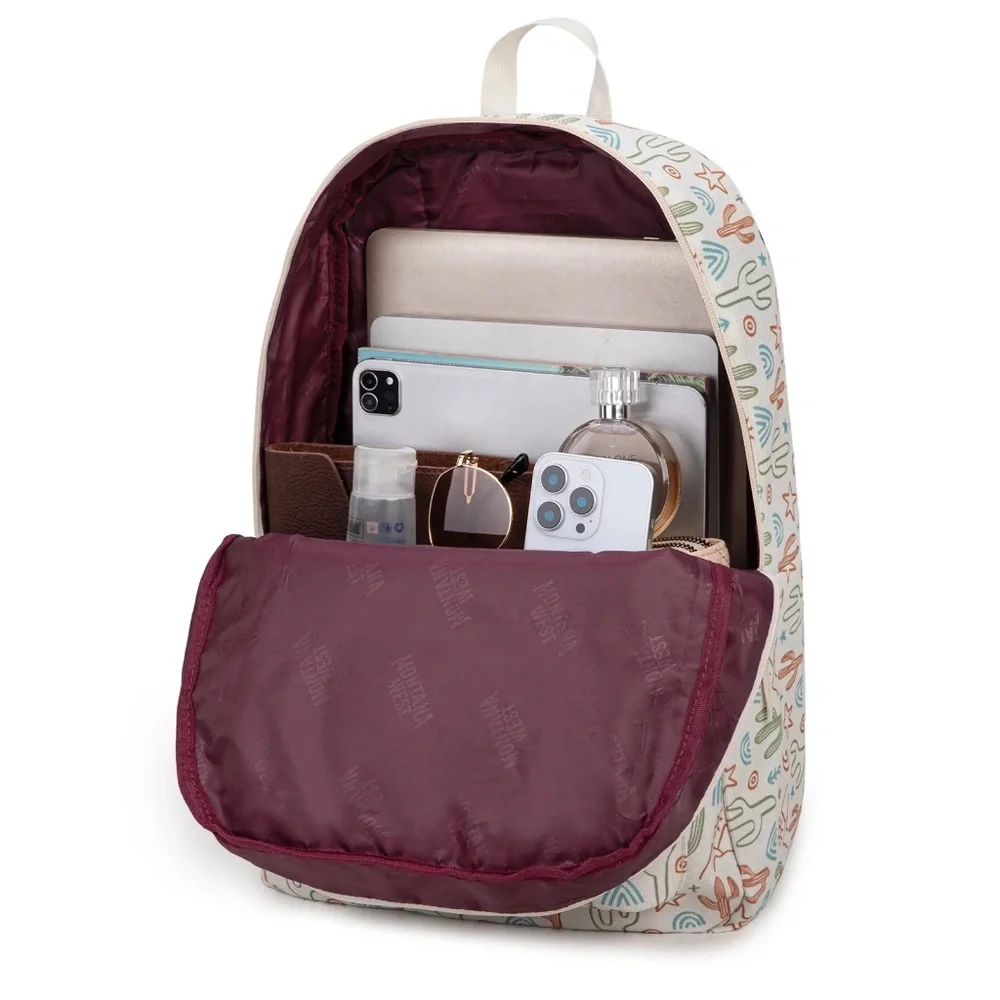 Montana West Dessert Cactus Print Backpack -2Pcs Set - Beige